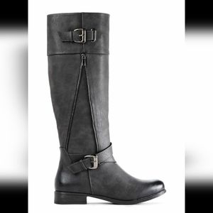 Black wide calf boots biker book just fab Chrissy 8 wide